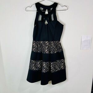 Crystal Doll Black Halter Dress with Lace Accents - Size 3 Chic Formal Party